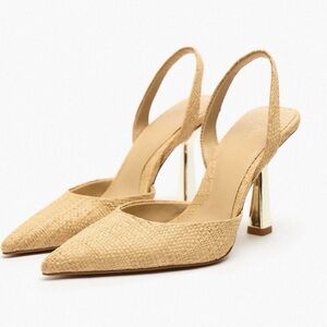 NEW ZARA Raffia High Heel Slingback heels size 7.5 , 38EUR